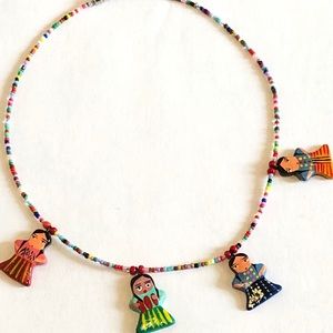 Beaded Ceramic Indigenous Latin Figurines Necklace